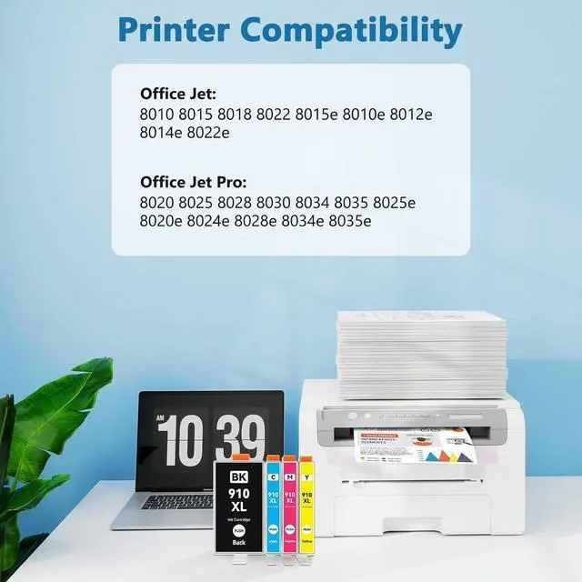 Alt view image 2 of 7 - 910XL 910 8015e 8025e Ink Cartridges Combo Pack Replacement For HP 910 XL Ink Compatible for office jet pro 8025e 8035e 8028e 8025 8020 8035 8010 8030 Office Jet 8015e Series Printer (4-Pack, BCMY)