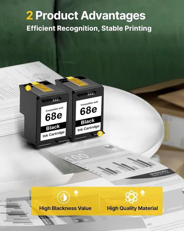 Alt view image 4 of 7 - 68XL 68e 68 Black Ink Cartridge Replacement for HP Ink 68 68XL 68e Black