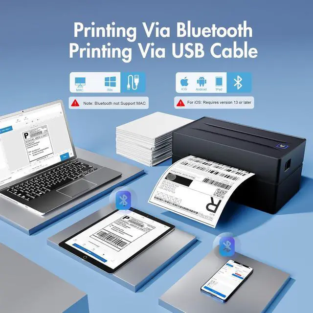 Alt view image 3 of 7 - Bluetooth Thermal Shipping Label Printer (Black) + Thermal Direct Shipping Labels (Pack of 500 Fan-Fold Labels)
