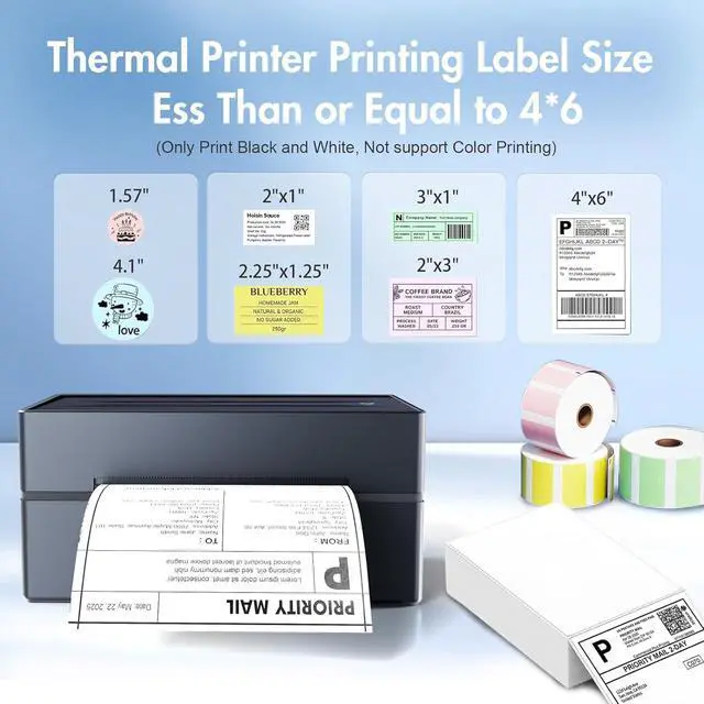 Alt view image 4 of 7 - Bluetooth Thermal Shipping Label Printer (Black) + Thermal Direct Shipping Labels (Pack of 500 Fan-Fold Labels)
