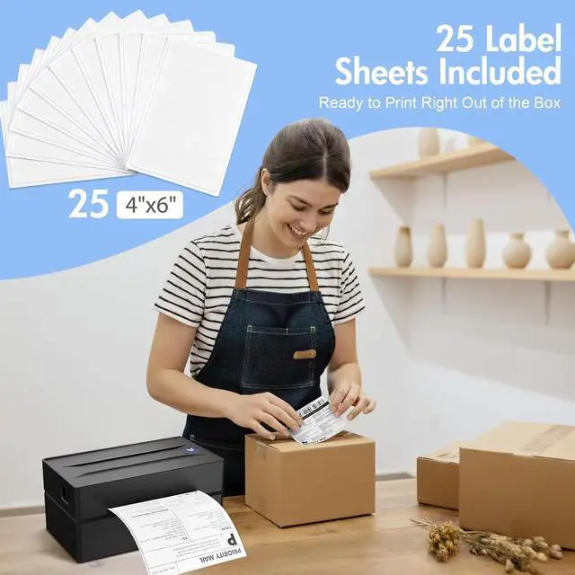 Alt view image 5 of 7 - Bluetooth Thermal Shipping Label Printer (Black) + Thermal Direct Shipping Labels (Pack of 500 Fan-Fold Labels)