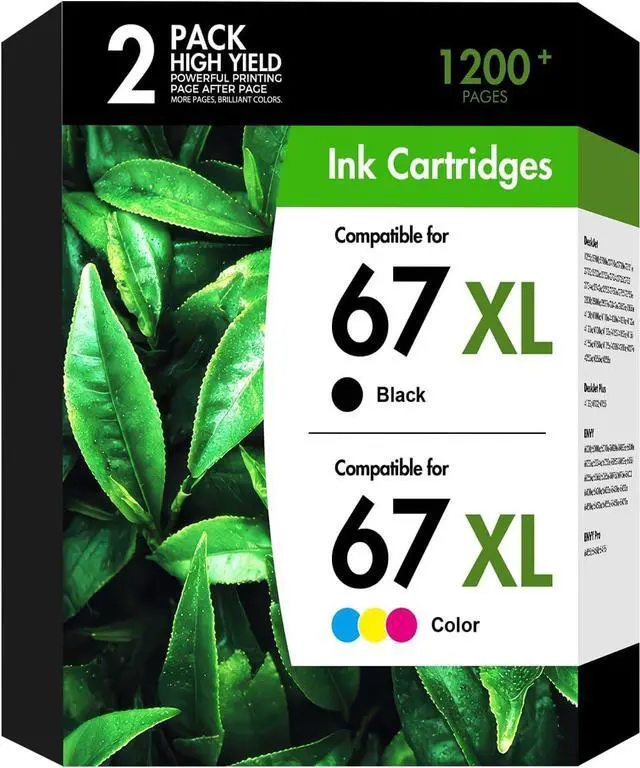 Main image of 67xl 67 Ink Cartridges Black/Color Combo Pack Compatible for HP67 XL Deskjet 2800e 6055e 2855e 2755e 6000 4255e 2700 4155e 2827e 2700e 6400 6458 6458e Printer (1 Black,1 Tri-Color)