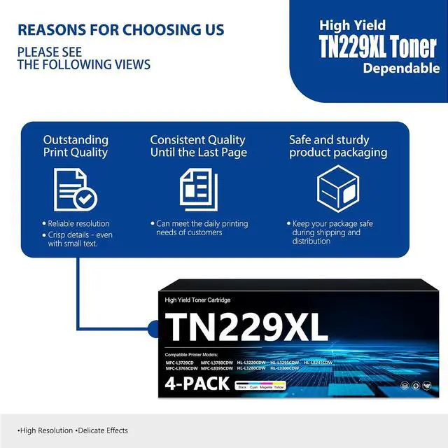 Alt view image 5 of 7 - TN229 TN229XL Toner Cartridge 4-Pack High Yield 229XL Toner HL-L3220CDW