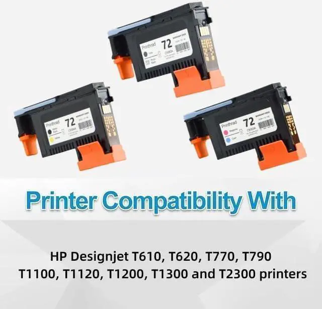 Alt view image 2 of 6 - OFFICE KING 72 Printhead-3 Pack(with Chip) Replacement for HP Designjet T610 T620 T770 T790 T1100 T1120 T1200 T1300 T2300 Printer Replacement Print Head-3 Pack (C/M, MK/Y, G/PK)