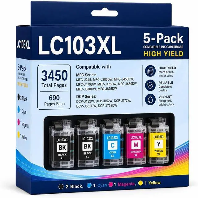 Main image of LC103 LC103XL Ink Cartridge High Yield, 5 Pack LC-103