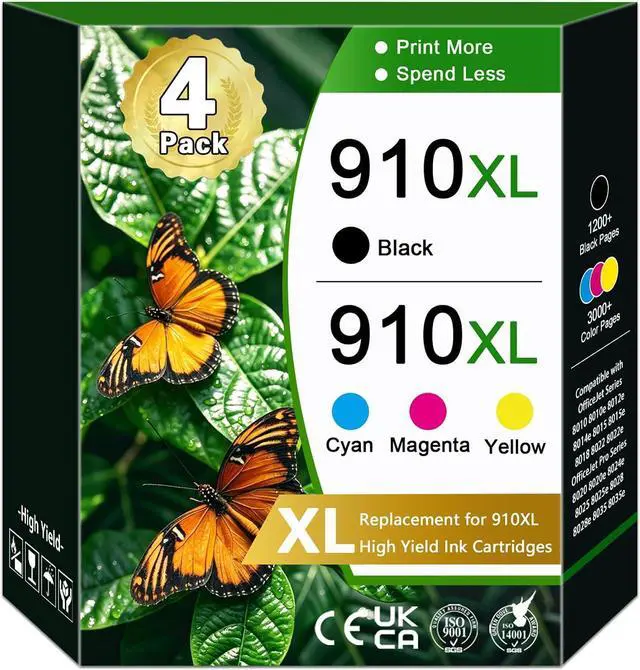 Main image of 910XL Ink Cartridges Combo Pack High Yield (4-Pack, 1BK/1C/1M/1Y) Replacement for HP 910XL Ink Cartridges 910 xl Black Color Ink for OfficeJet Pro 8010 8020 8015 8018 8022 8025 8028 8030 8035 Printers