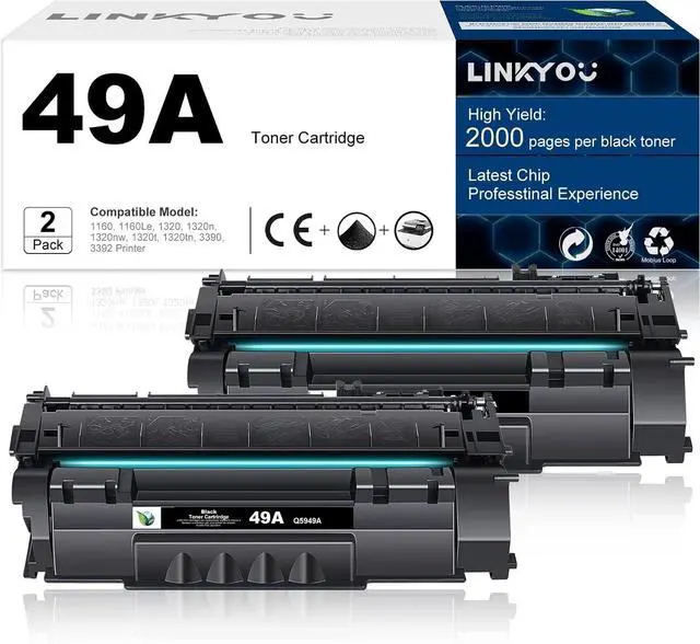Main image of 49A Toner Cartridge : 2 Pack 49A Toner Cartridge Replacement for HP 49A Q5949A 53A Q7553A Toner Cartridge for 1160 1160Le 1320 1320n 1320nw 1320t 1320tn 3390 3392 Printer - Black