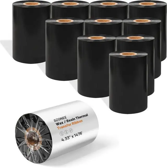 Main image of 10 Rolls Resin Enhanced Wax Ribbon 4.33" x 1476' 1" Core Thermal Transfer