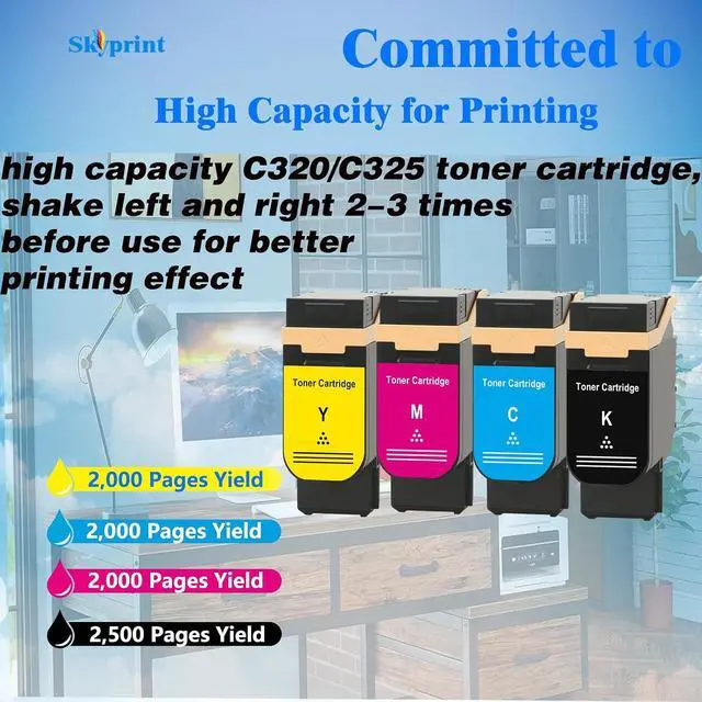 Alt view image 3 of 6 - SkyPrint C320 C325 Toner Cartridges High Capacity Compatible with 006R04820 006R04821 006R04822 006R04823 Toner use for Xerox C325 C320 Printer C325 Color Black Cyan Magenta Yellow