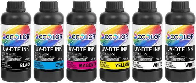 Main image of UV DTF Ink 500ML for Printer Printing on A B Films for i3200,i1600,L805,1390,DX4,DX5,DX6,DX7,DX10,TX800,XP600 UV Sticker Printer(500ML 2 White,1 Black,1 Cyan,1 Magenta,1 Yellow)