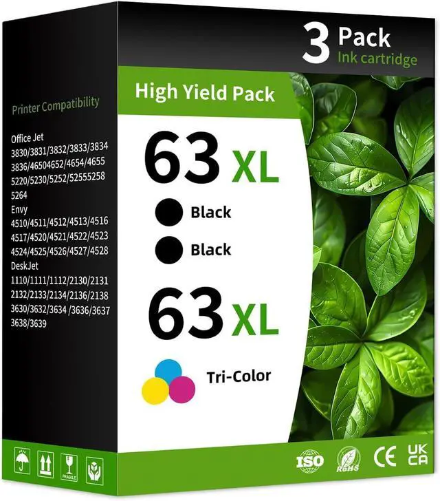 Main image of 63XL Ink Cartridge Combo Pack Compatible for Hp 63XL Ink Cartridges Latest Upgrade Work with HP OfficeJet 3830 4650 5255 5258 5200 Envy 4520 4512 4510 DeskJet 1112 2130 3630 3632 (3 Pack)