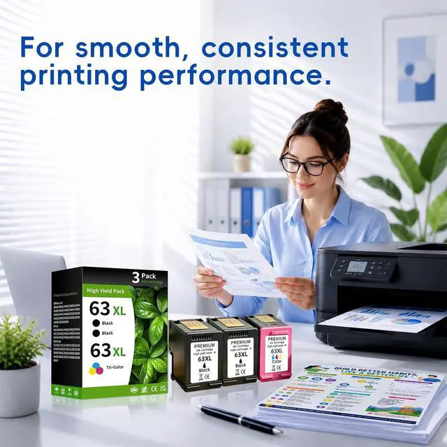 Alt view image 4 of 7 - 63XL Ink Cartridge Combo Pack Compatible for Hp 63XL Ink Cartridges Latest Upgrade Work with HP OfficeJet 3830 4650 5255 5258 5200 Envy 4520 4512 4510 DeskJet 1112 2130 3630 3632 (3 Pack)