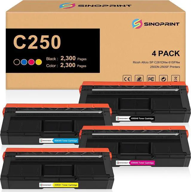 Main image of Toner Cartridge Replacement for Ricoh C250 407539 407540 407541 407542 Compatible with Ricoh Aficio SP C261DNw /261SFNw /250DN/250SF (4Packs-1Black 1Cyan 1Magenta 1Yellow)