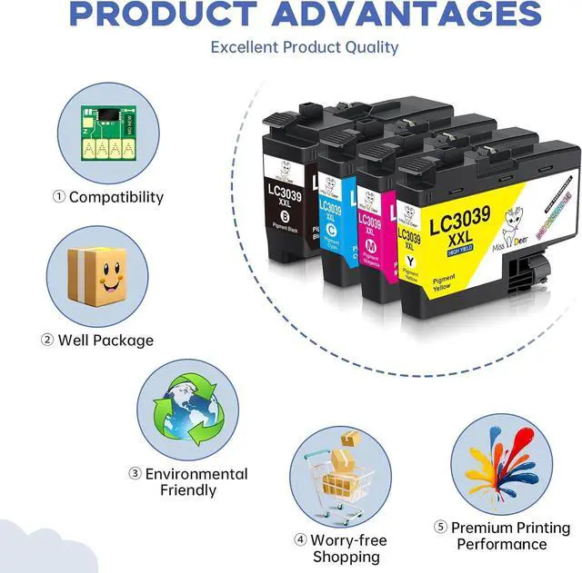 Alt view image 6 of 7 - Miss Deer LC3039 BK/C/M/Y Ink Cartridges,Compatible Replacement for Brother LC3039 XXL LC-3039BK,Work for Brother MFC-J5945DW MFC-J6945DW MFC-J5845DW MFC-J6545DW,4 Pack