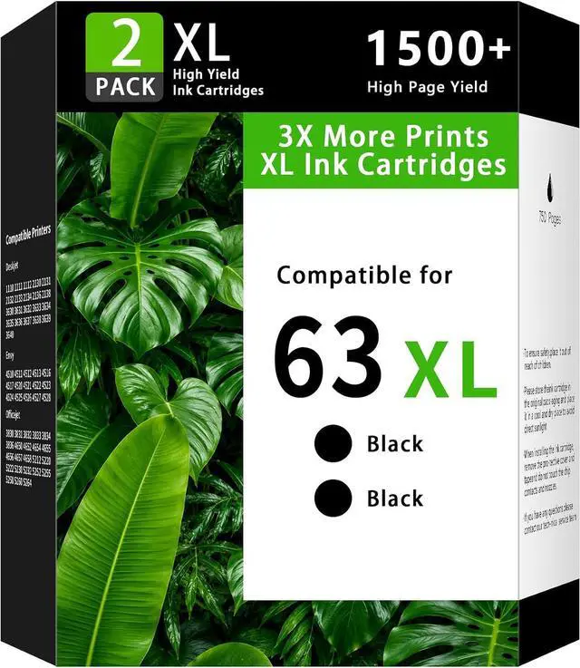 Main image of 63XL Ink Cartridges Combo Pack Replacement for HP 63XL 63 Ink Cartridge Envy 4516 4517 4520 4521 4522 4523 4524 4525 4526 4527 4528 OfficeJet 3830 3831 3832 3833 3834 3836 Printer(2BK, Black)