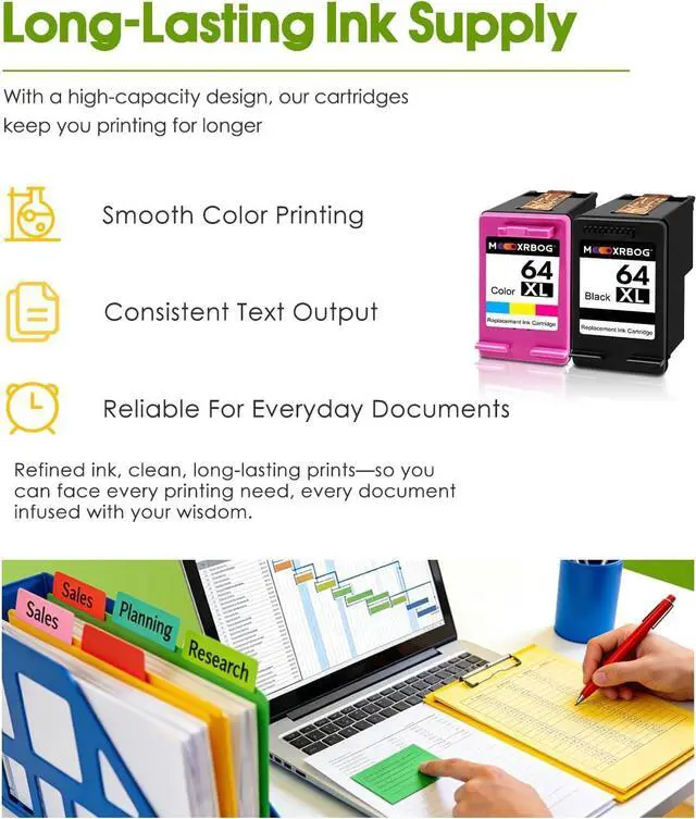 Alt view image 6 of 7 - 64XL Ink Cartridges 2-Pack Replacement for HP64XL Ink Cartridge Compatible with Envy Photo 7855 7155 7858 6255 6252 7120 7158 7164 7800 7100 Tango Printers 1 Black 1 Tri-Color