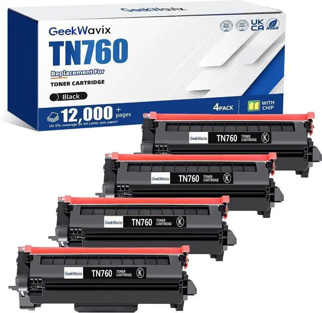 Main image of TN760 Toner Cartridge Replacement for Brother, High Yield Compatible Black Toner for HL-L2395DW, MFC-L2750DW, MFC-L2710DW, DCP-L2550DW, MFC-L2690DW, MFC-L2717DW Printers, 4 Pack