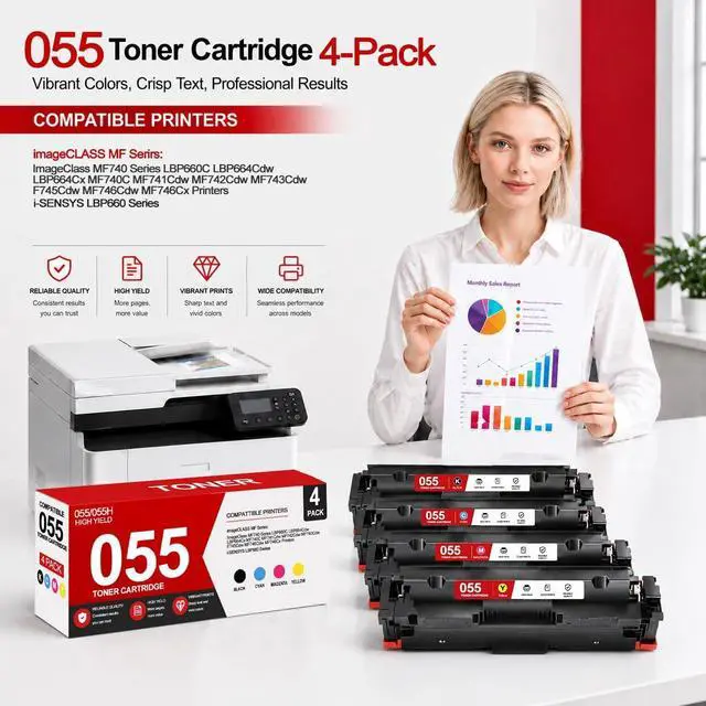 Alt view image 2 of 7 - 055 055H Toner Cartridge Set High-Yield MF743cdw (4Pack BK/C/M/Y)