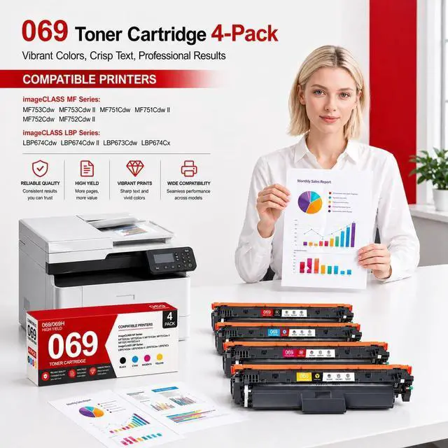 Alt view image 2 of 7 - 069 069H Toner Cartridge Set MF753Cdw- (Black, Cyan,Magenta, Yellow) 069 Toner Cartridge Set Replacement for Canon mf753cdw Toner for imageCLASS MF751Cdw MF753Cdw LBP674Cdw Printer