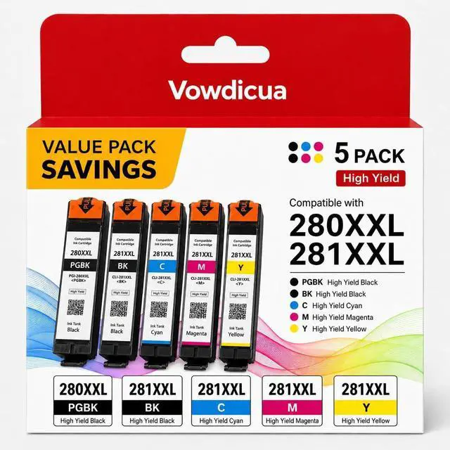 Main image of PGI-280 XXL/CLI-281 XXL Ink Cartridge 5 Color High Yield Value Pack Replacement for Canon 280 281 Ink Cartridges Compatible with PIXMA Printer TR8520 TR8620 TR7520 TR8600 TS6120 TS6220 TS9120