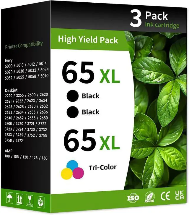 Main image of 65XL 65 Ink Cartridge Combo Pack Compatible for Hp 65XL Ink Cartridges Latest Upgrade Work with HP Envy 5055 Deskjet 3700 3755 3752 3772 2600 Envy 5052 5000 (2 Black 1 Tri-Color)