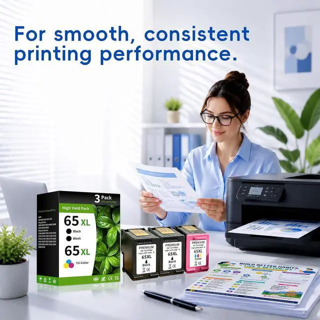 Alt view image 4 of 7 - 65XL 65 Ink Cartridge Combo Pack Compatible for Hp 65XL Ink Cartridges Latest Upgrade Work with HP Envy 5055 Deskjet 3700 3755 3752 3772 2600 Envy 5052 5000 (2 Black 1 Tri-Color)
