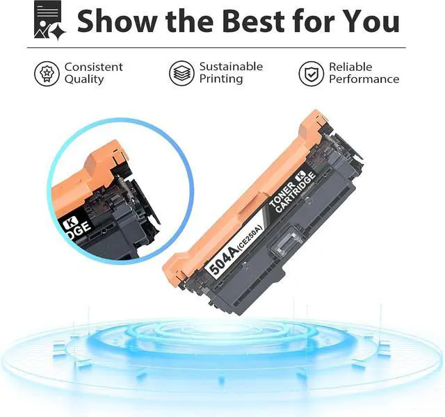 Alt view image 5 of 7 - 504A Toner Cartridge 4 Pack (High-Yield) Replacement for HP 504A 504X for Color CP3525 CP3525n CP3525dn CP3525x CM3530 CM3530FS Printer CE250A CE251A CE252A CE253A