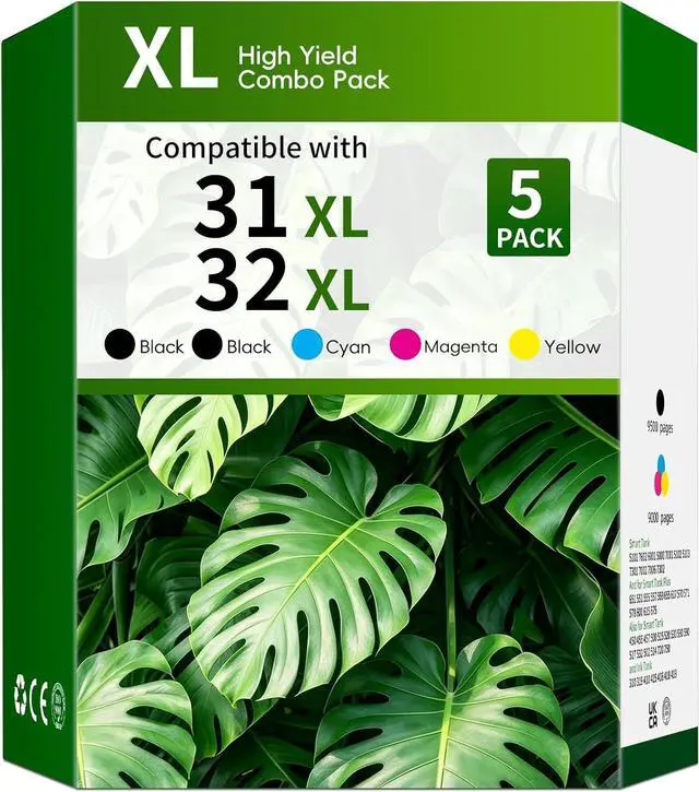 Main image of 31XL/32XL Ink Refill (5-Pack, Black Cyan Magenta Yellow) Replacement for HP 31XL 32XL 31 32 Ink Cartridge Smart Tank 5101 7602 6001 5000 7301 7001 5101 5000 5102 Printer