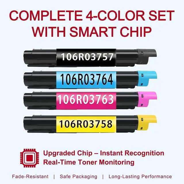 Alt view image 3 of 7 - C7000 Toner Cartridge KCMY 4-Pack with Chip for VersaLink C7000 C7000DN C7000N Printer, Black Cyan Magenta Yellow (106R03757 / 106R03764 / 106R03763 / 106R03758), BK-10.7K CMY-10.1K Pages