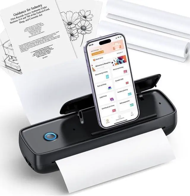 Main image of Portable Thermal Printer, Wireless & Bluetooth Mini Inkless Printer for Travel, Office, Home, Supports 8.5x11inch, Compatible with iPhone, Android, Laptop