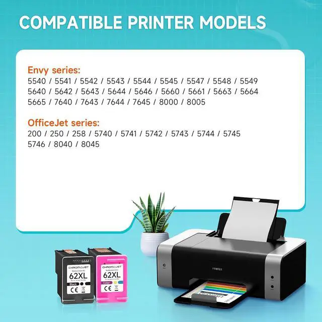 Alt view image 2 of 7 - High Yield 62XL Ink Cartridges Compatible for HP 62XL Ink Cartridge Combo Pack Compatible for HP Ink 62 fit for Envy 7640 7645 5660 5540 5640 7644 OfficeJet 250 258 5740 5741 8040 200 Printer(2 Pack)