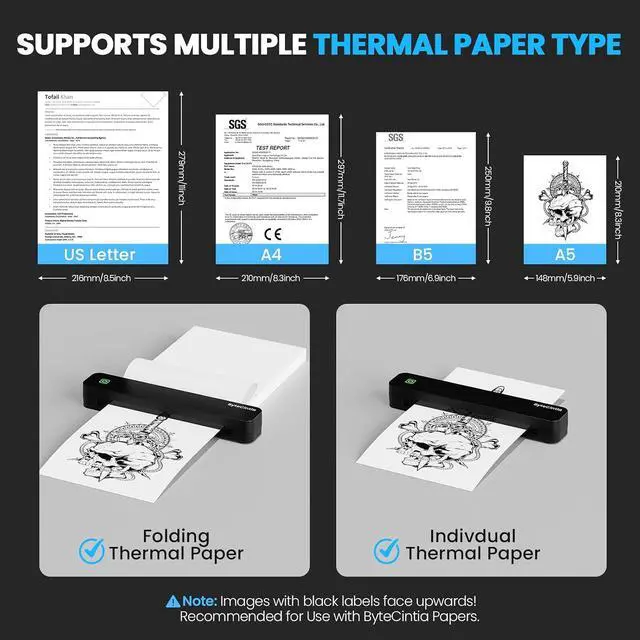 Alt view image 6 of 7 - C80 Portable Printers Wireless for Travel, Inkless Thermal Bluetooth Mobile Printer, Compatible with iPhone & Laptop, Supports 8.5" x 11" US Letter A4, for Home Office, Car, Tattoo Stencil