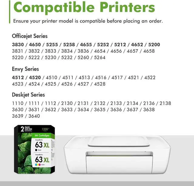 Alt view image 2 of 7 - 63 63XL Ink Cartridge Combo Pack for HP63 XL Ink 2-Pack 1 Black,1 Tri-Color