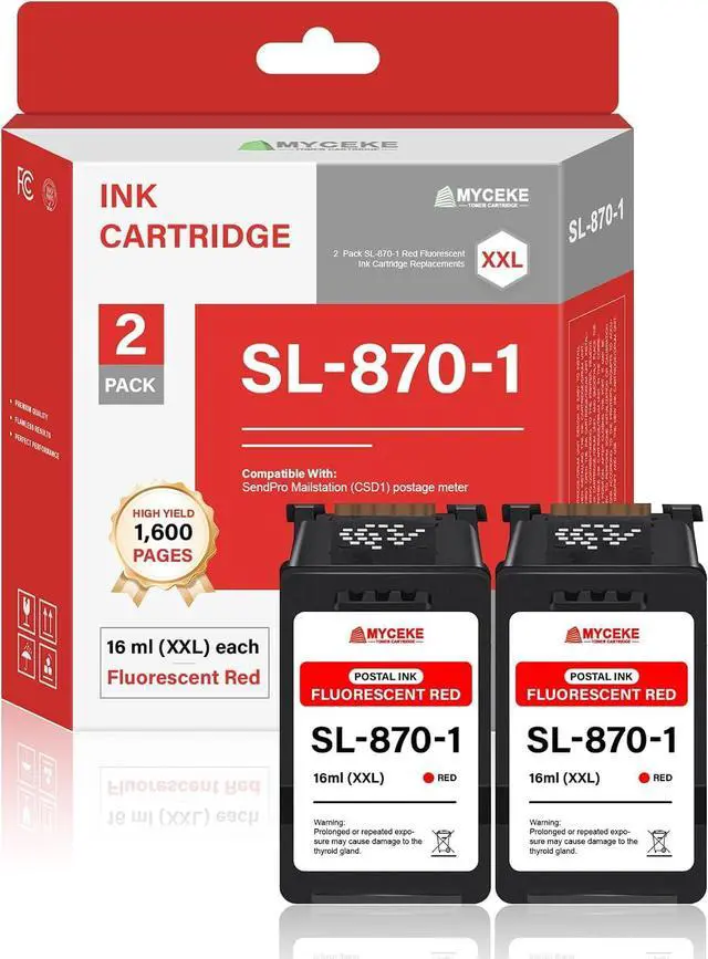 Main image of 2 Pack SL-870-1 XXL Red Ink Cartridge : Compatible SL 870 1 Fluorescent Red