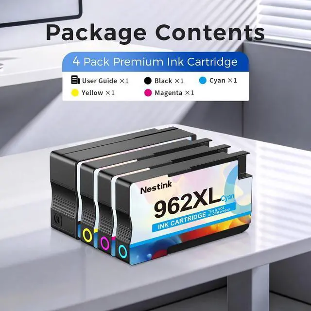 Alt view image 4 of 6 - 962XL Ink Replacement for HP 962XL Ink Cartridge Combo Pack for the HP Ink 962 XL Work for officejet Pro 9010 Ink Cartridges 9015 9020 9025 Series Printers (Black, Cyan, Magenta, Yellow)