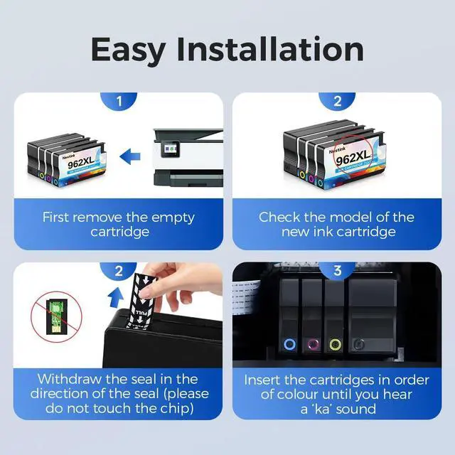 Alt view image 5 of 6 - 962XL Ink Replacement for HP 962XL Ink Cartridge Combo Pack for the HP Ink 962 XL Work for officejet Pro 9010 Ink Cartridges 9015 9020 9025 Series Printers (Black, Cyan, Magenta, Yellow)