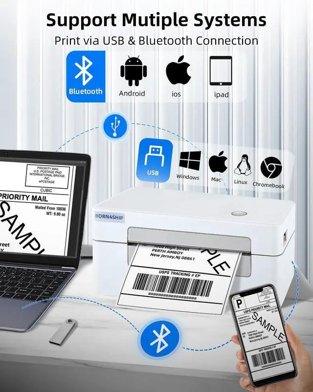 Alt view image 3 of 7 - 4x6 Thermal Shipping Label Bluetooth Printer for Business, Gray