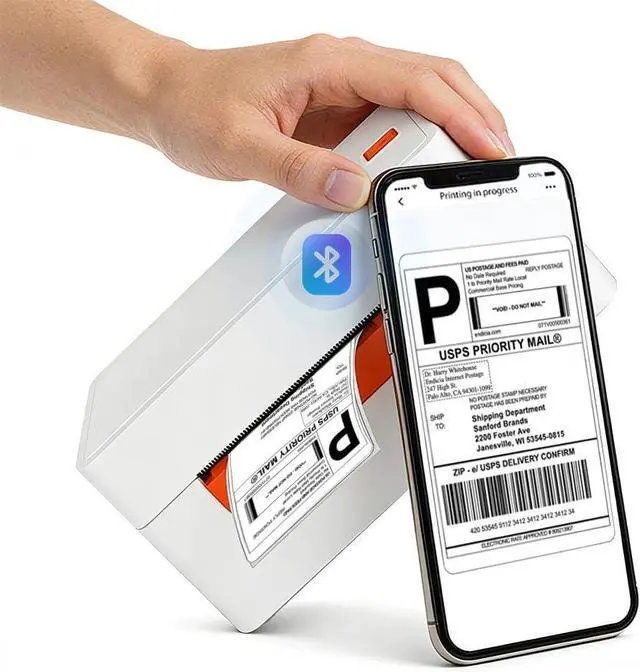 Main image of 4x6 Thermal Shipping Label Printer, Bluetooth Label Maker for Amazon, Shopify Shipping Labels, Compatible with iOS Android Windows Mac, Direct Thermal Printer for Mailing Packages, White