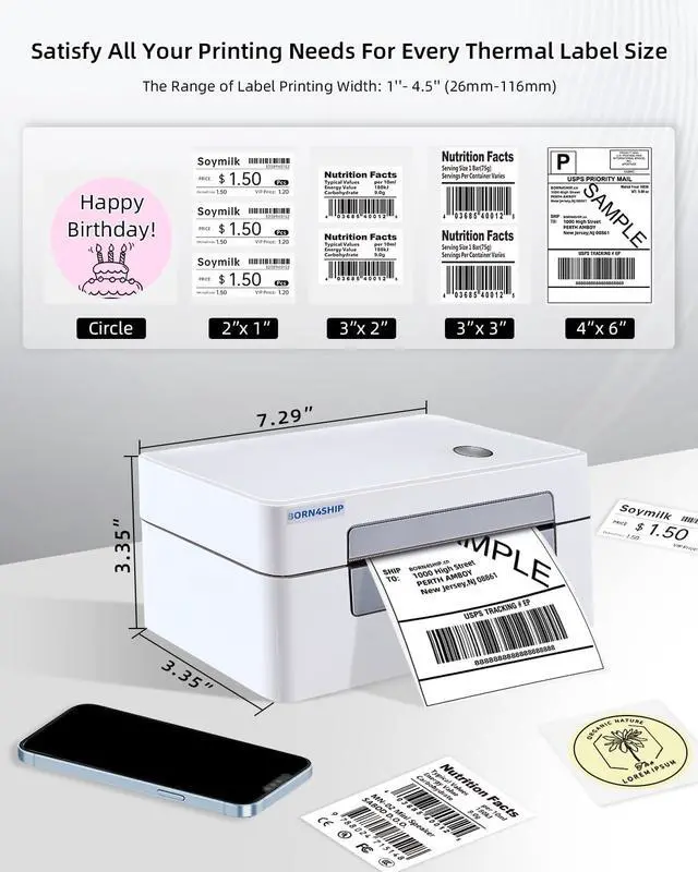 Alt view image 4 of 7 - 4x6 Thermal Shipping Label Bluetooth Printer for Business, Gray