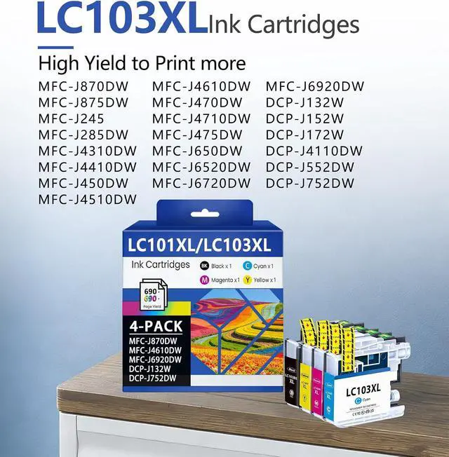 Alt view image 2 of 7 - LC103XL LC103 Ink Cartridges High Yield 4 Pack BK/C/M/Y
