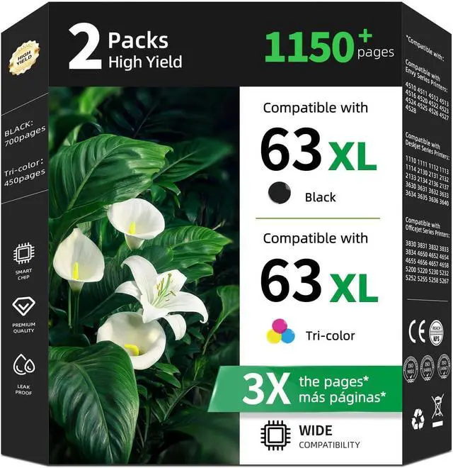 Main image of 63XL Ink Cartridges Replacement for HP 63 XL Black Color Combo Pack for HP63 HP63XL with Printer Officejet 3830 4520 4650 5255 5200 5222 5121 5258 4655 Deskjet 3632 3630 4652 5252 4510 3631 3634 2132