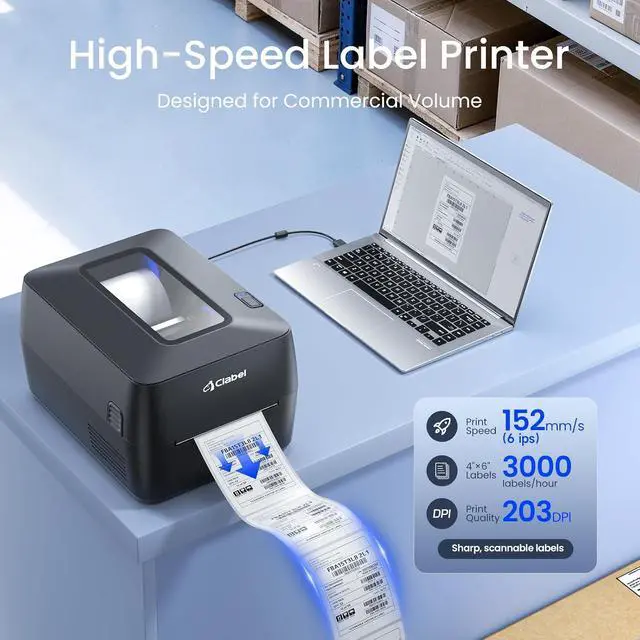 Alt view image 3 of 7 - CLABEL X1 Thermal Transfer Printer Bundle 80x60mm Silver PET Labels + Full Resin Ribbon, 6IPS 203DPI Bluetooth Asset Tag Solution for Equipment Tracking, Warehouse & Office