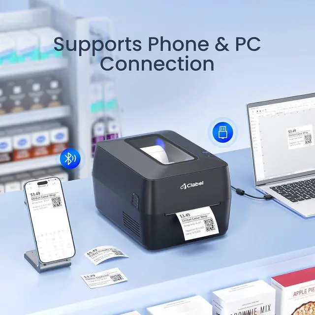 Alt view image 6 of 7 - CLABEL X1 Thermal Transfer Printer Bundle 80x60mm Silver PET Labels + Full Resin Ribbon, 6IPS 203DPI Bluetooth Asset Tag Solution for Equipment Tracking, Warehouse & Office