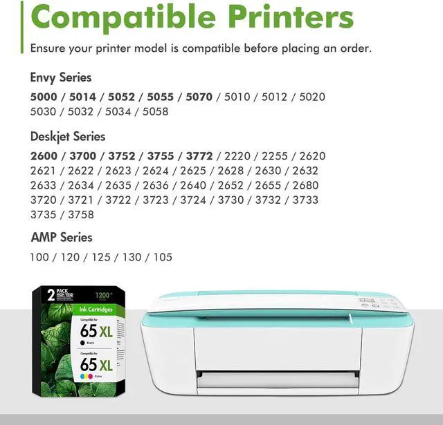 Alt view image 2 of 7 - 65XL 65 Ink Cartridges Black/Color Combo Pack Compatible for HP65 XL 2-Pack