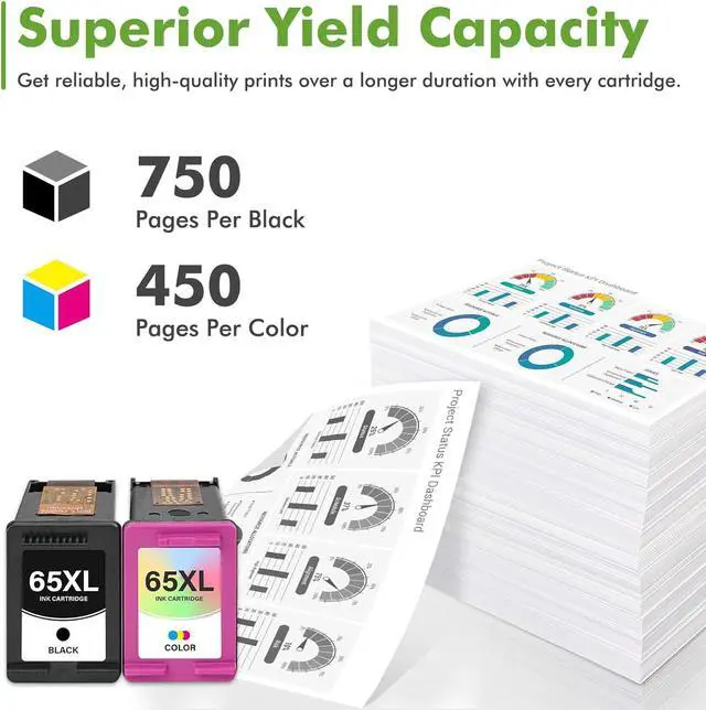 Alt view image 3 of 7 - 65XL 65 Ink Cartridges Black/Color Combo Pack Compatible for HP65 XL 2-Pack