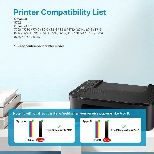 Alt view image 2 of 7 - 952XL Ink Cartridges Combo Pack Replacement for HP 952 XL Ink Cartridges for HP Printers HP952XL/952XL Work for Officejet Pro 8710 7740 8720 8715 8210 Printers, Black Color 4 Pack