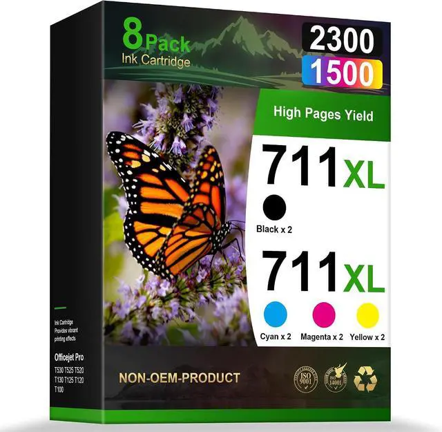 Main image of 8-Pack 711XL Ink Cartridges High Yield Compatible for HP 711 Ink Cartridges Bundle Work for HP Designjet T120 T100 T520 T125 T130 T525 T530 Printer (2 Black, 2 Cyan, 2 Magenta, 2 Yellow)