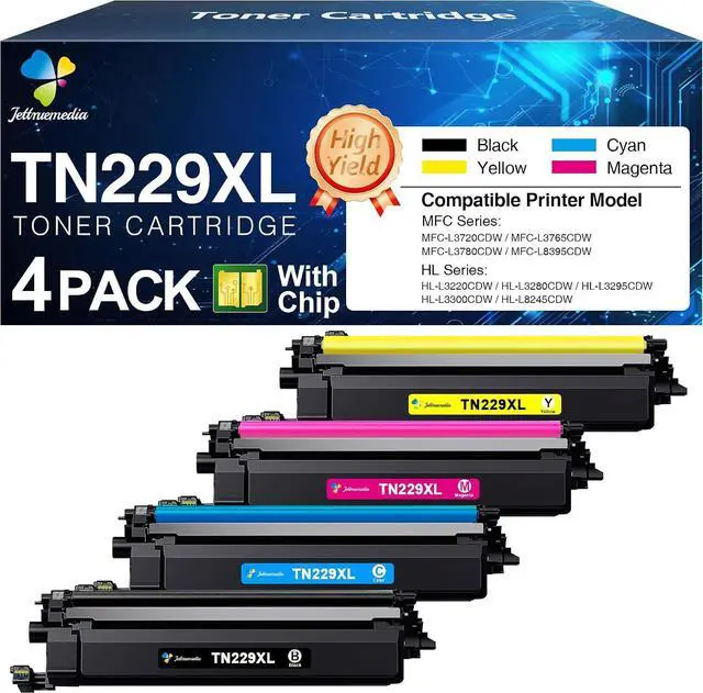 Main image of TN229XL Toner Cartridges 4 Pack with Chip Replacement for Brother TN229 TN229XL 229XL Toner Comptiable with Brother MFC-L3780CDW HL-L3280CDW MFC-L3720CDW HL-L3220CDW HL-L3300CDW HL-L3295CDW Printer