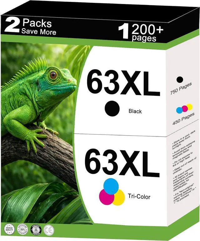 Main image of 63XL Ink Cartridge Combo Pack Compatible for HP 63 HP63 XL Work for Envy 4520 Officejet 3830 4650 4652 5255 5258 5200 4655 Envy 4512 Deskjet 1112 2130 3630 Printer 2-Pack Black Color with V28.3.1 Chip