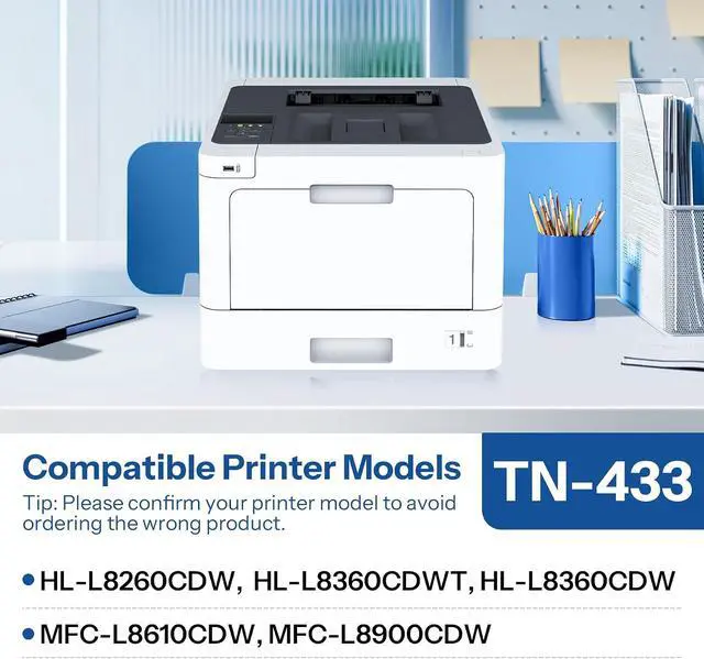 Alt view image 2 of 6 - TN433BK TN433 High Yield Black Toner Cartridge Replacement for Brother TN-433 TN-433BK MFC-L8900Cdw HL-L8360Cdw HL-L8260Cdw Printer, TN4332PK